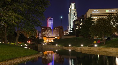 Gene Leahy Mall at night