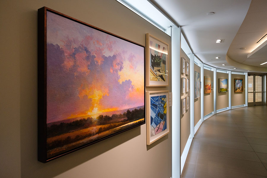 A display space in the Buffett Cancer Center features rotating art exhibits.