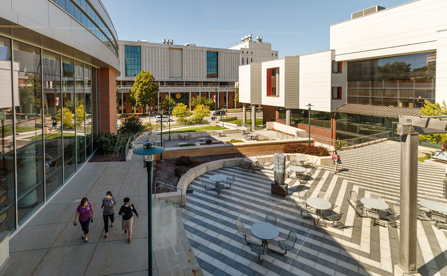 Students walk across the UNMC Student Plaza in Omaha