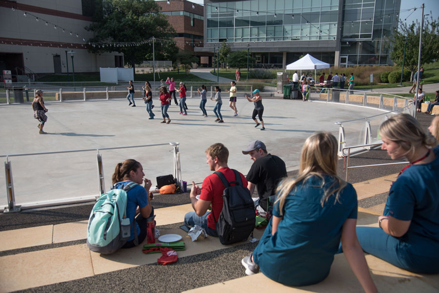 Students on the UNMC Student Plaza