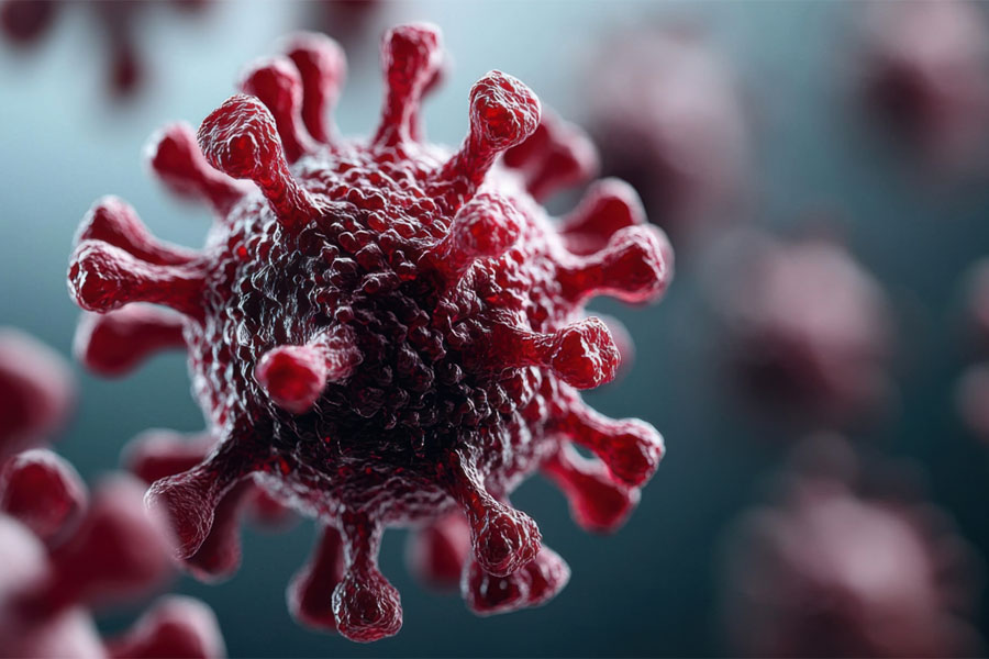 An illustration of a hantavirus particle. 