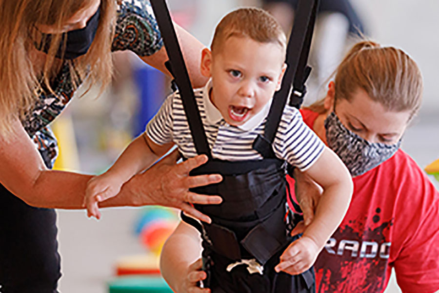 Bentley Hinrichs takes part in intensive therapy at the Munroe-Meyer Institute at UNMC.