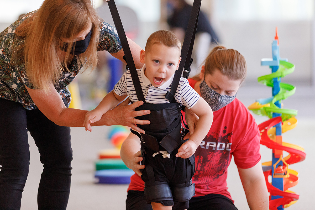 Bentley Hinrichs takes part in intensive therapy at the Munroe-Meyer Institute at UNMC.