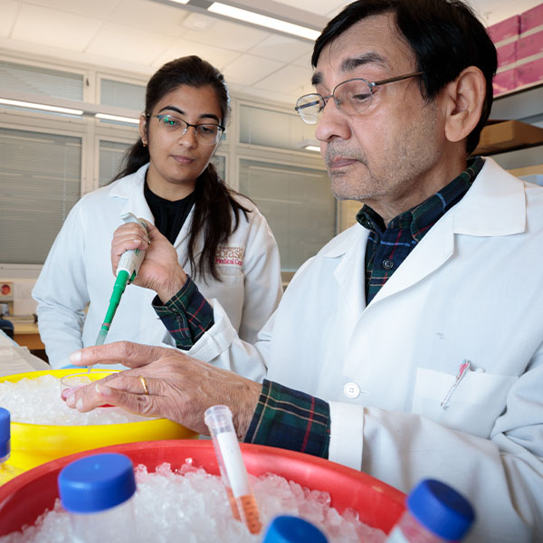 Graduate student and faculty member working in the lab