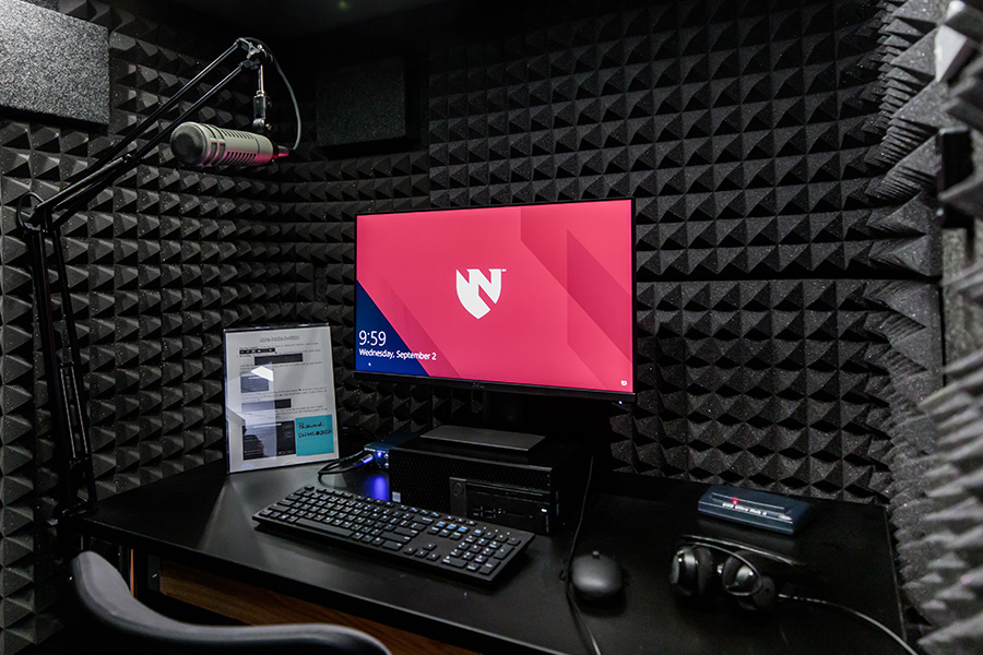 Inside of audio booth in the e-learning lab