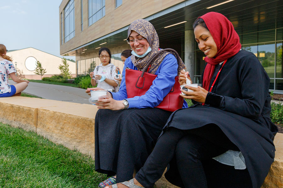 International students eating lunch together