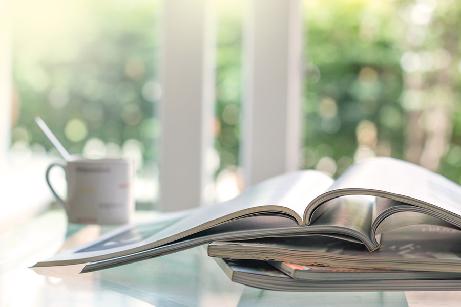 stack of journals on table