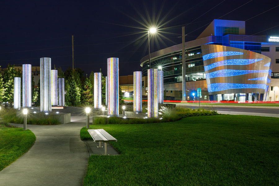 UNMC campus with path leading to building