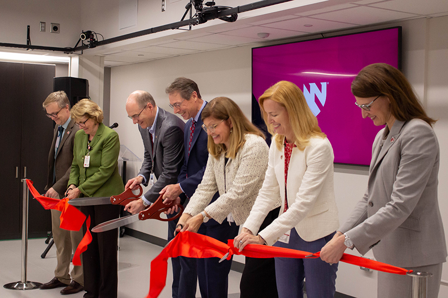 ribbon cutting for renovated lab