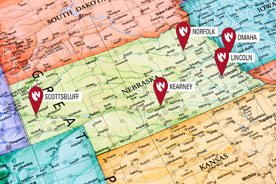 Nebraska map of nursing campuses