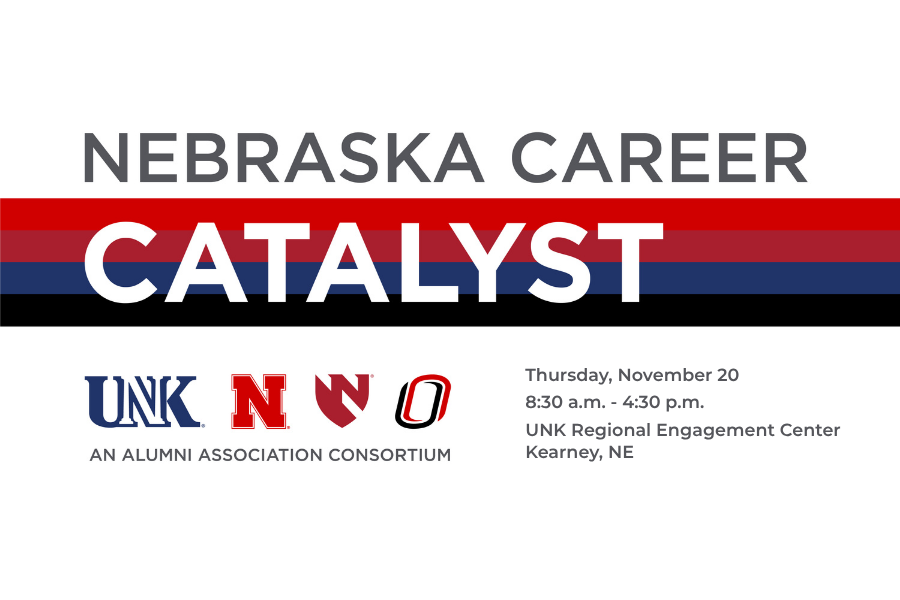 Promotional graphic for the 2025 Nebraska Career Catalyst event taking place on Thursday, November 20, 2025, from 8:30 a.m. - 4:30 p.m. at the UNK Regional Engagement Center in Kearney, Nebraska.