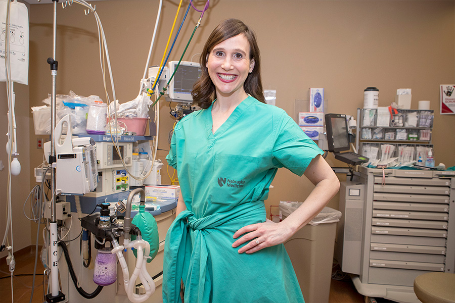 Emily Glaser, CRNA, in operating room