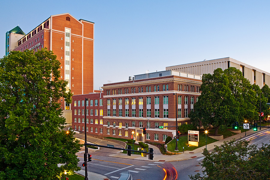 exterior photo of Bennett Hall, UNMC campus