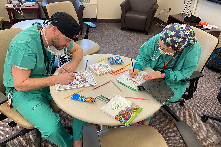 residents coloring in resident lounge