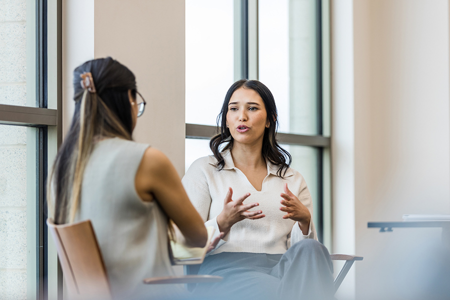 Counselor works with patient.