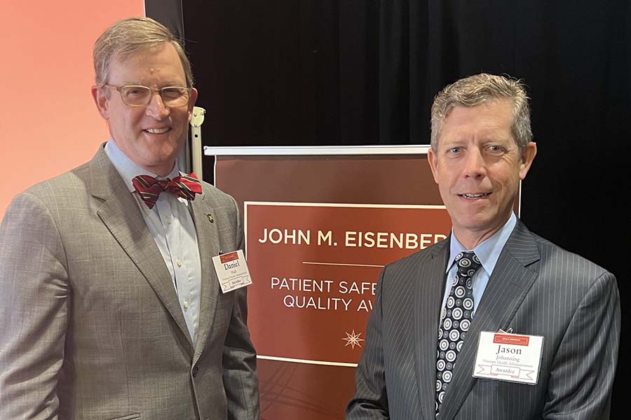 Jason Johanning, MD, UNMC professor of surgery and medical director of the VA Surgery Quality Improvement Program, and collaborator , and collaborator Daniel Hall, MD.