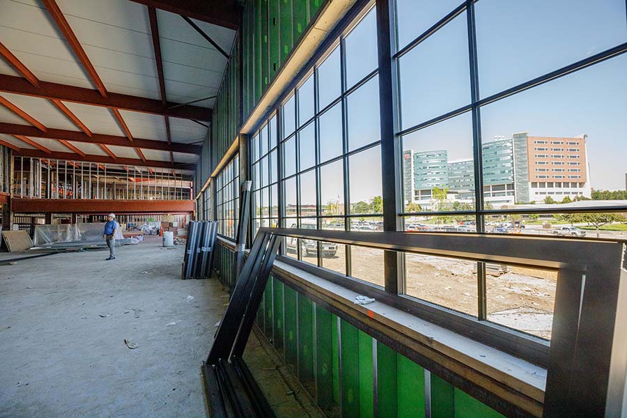 View from the window of a building under construction.