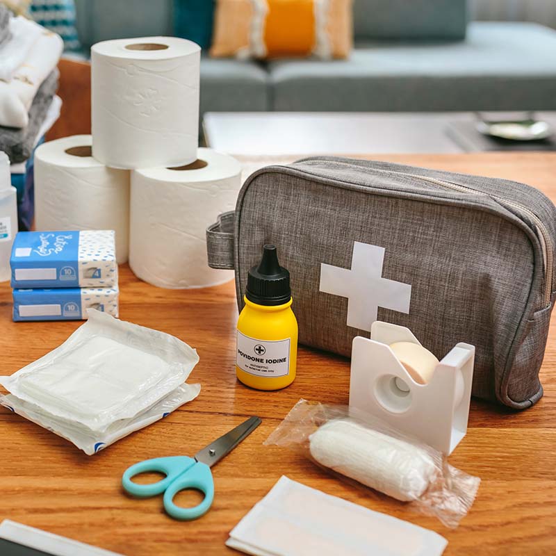Emergency supplies for an emergency kit.