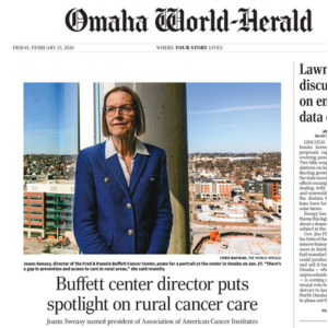 Omaha World-Herald article about Joann Sweasy becoming president of the Association of American Cancer Institutes