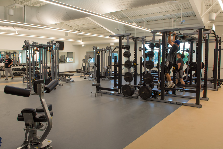 Weightlifting equipment in the Center for Healthy Living