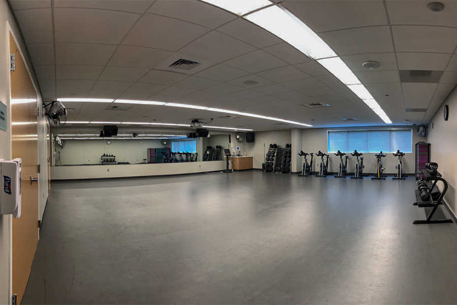 Empty fitness classroom in the Center for Healthy Living