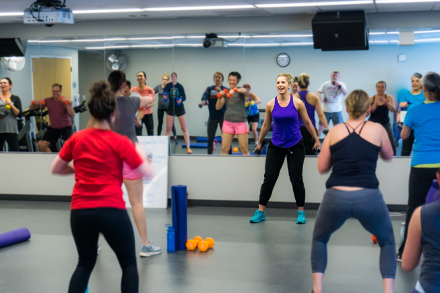 Members participate in a fitness class.