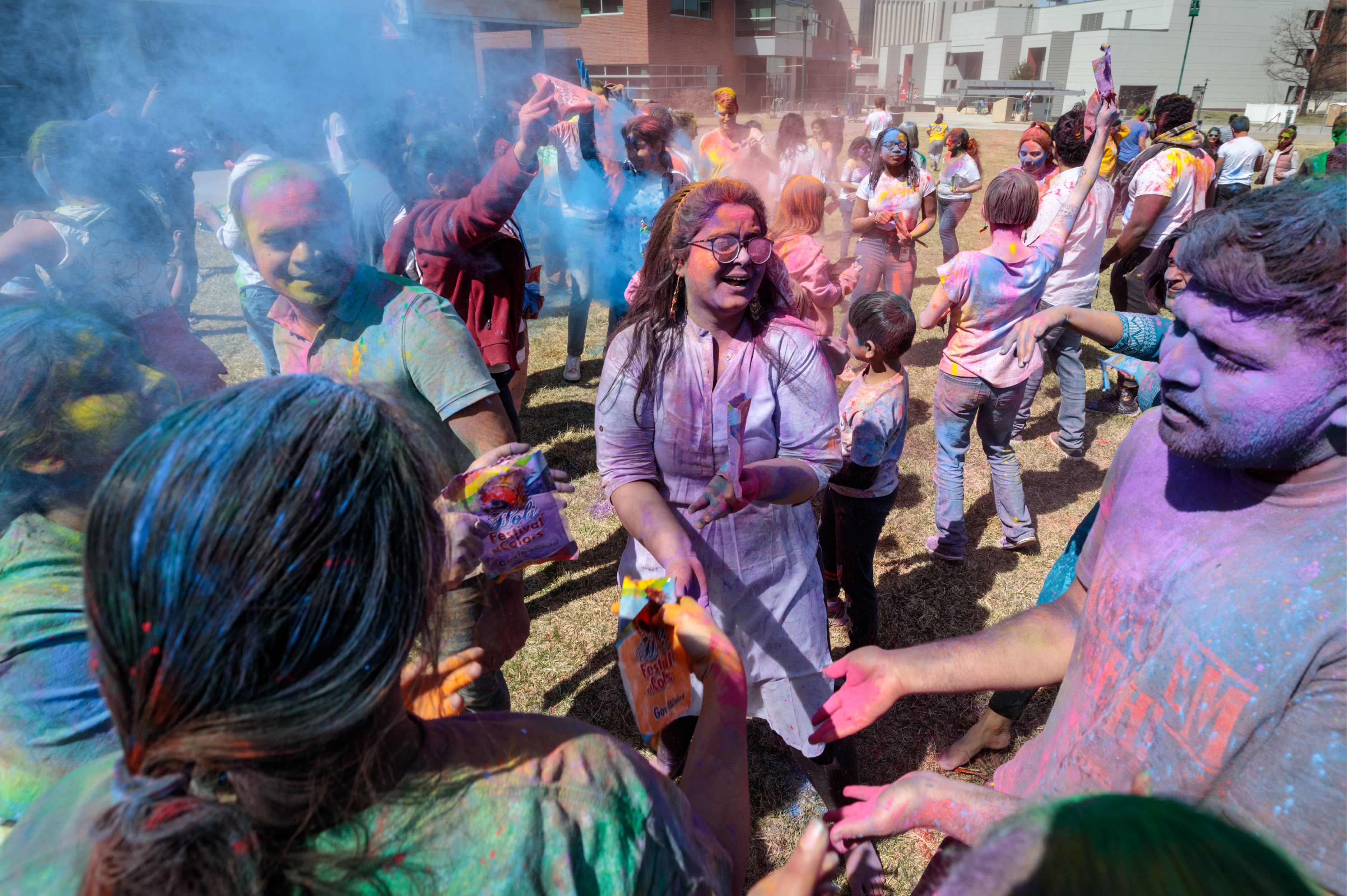 Students celebrate the Holi festival on campus