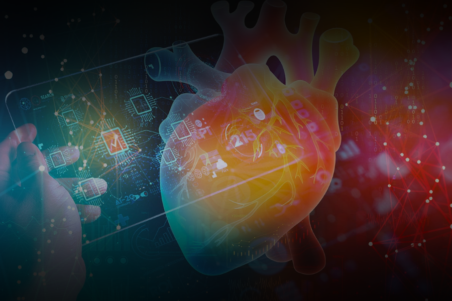 colorful image of heart overlaid with technology symbols