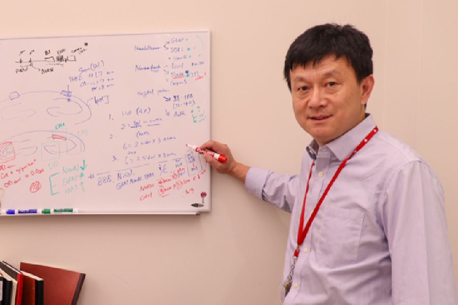 man stands at white board