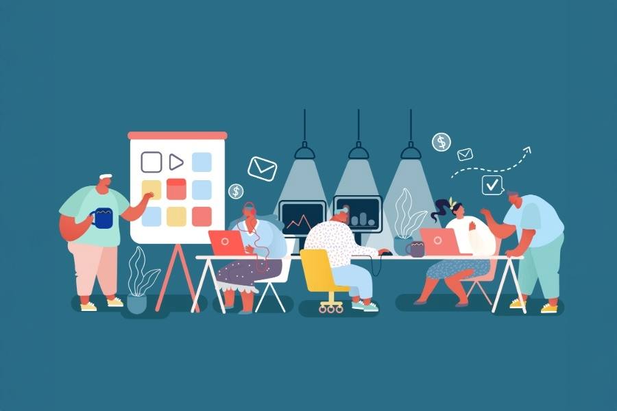 graphic of people working at a meeting