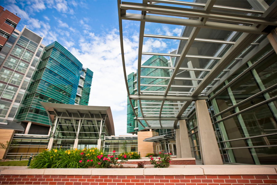 Exterior of the Durham Research Center towers