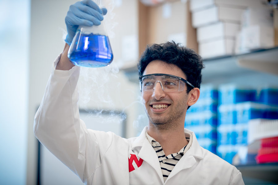 A researcher works in a lab