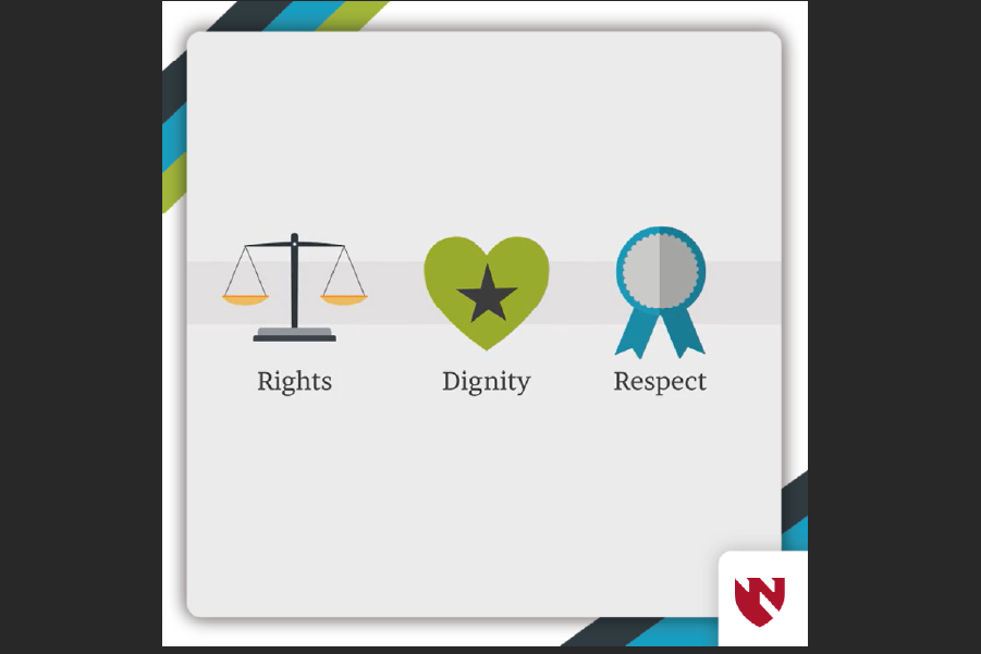 Moduel Screenshot showing icons for rights, dignity and respect