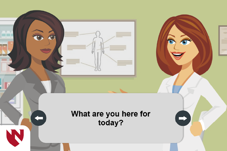 Module screenshot showing a patient and provider conversation.
