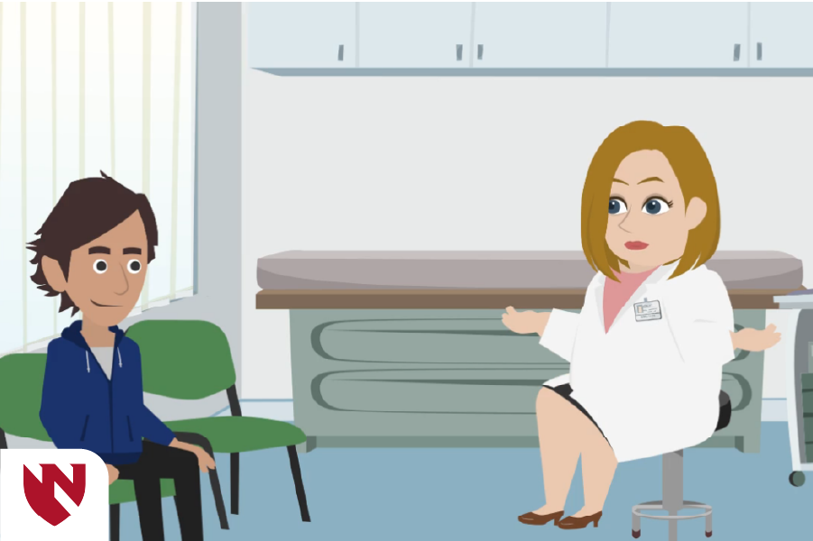 Module screenshot of a patient and provider talking