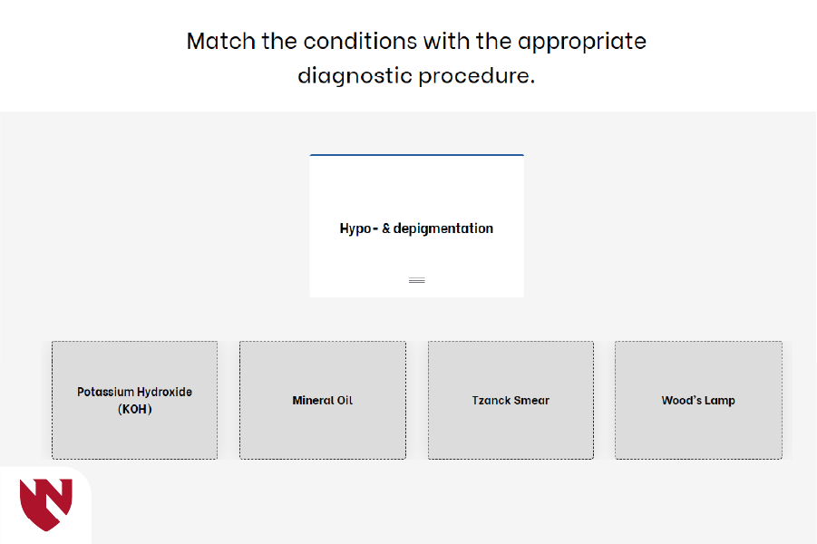 Match the conditions with the appropriate diagnostic procedure. Hypo & depigmentation
