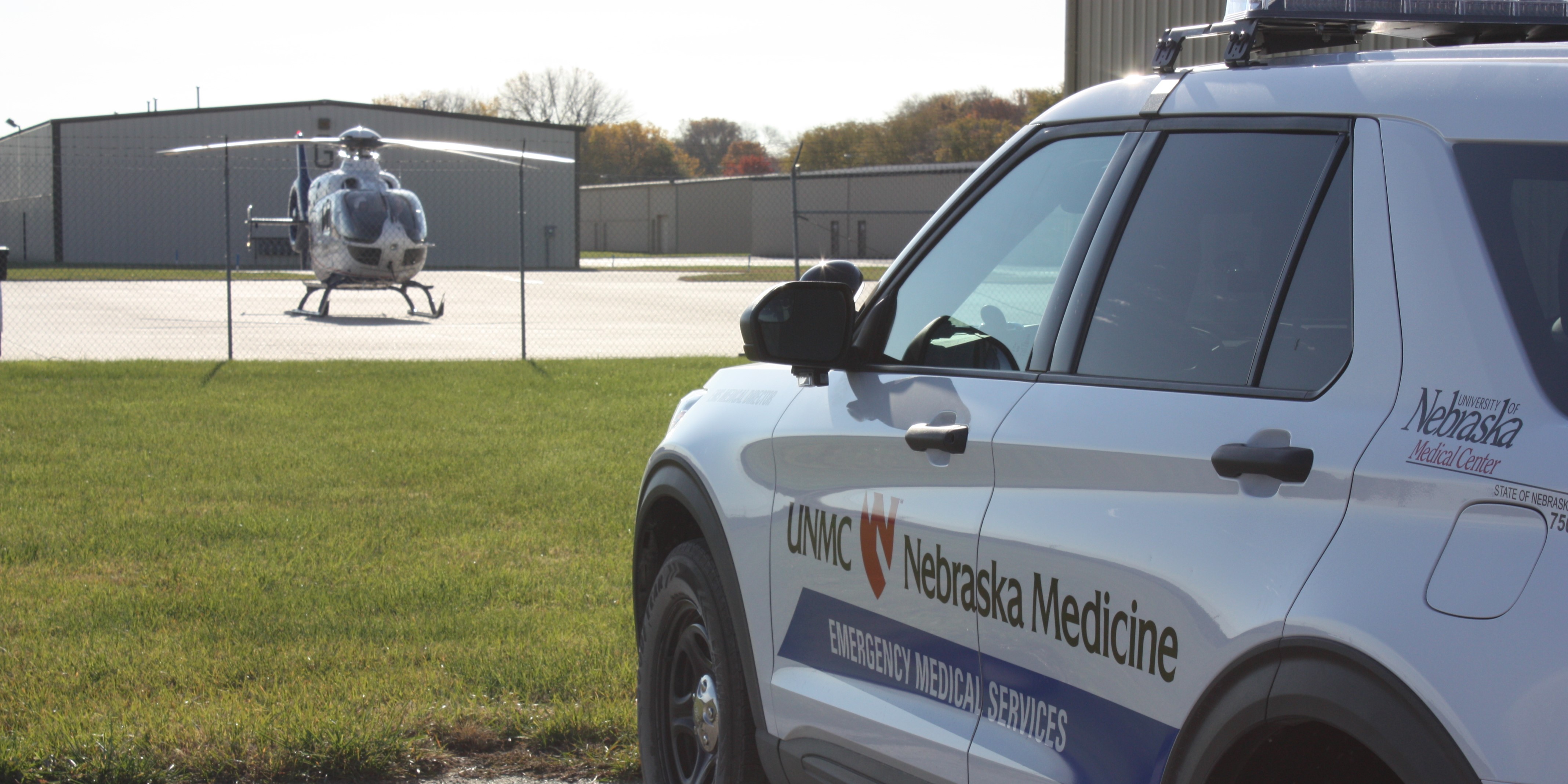 ems car and helicopter