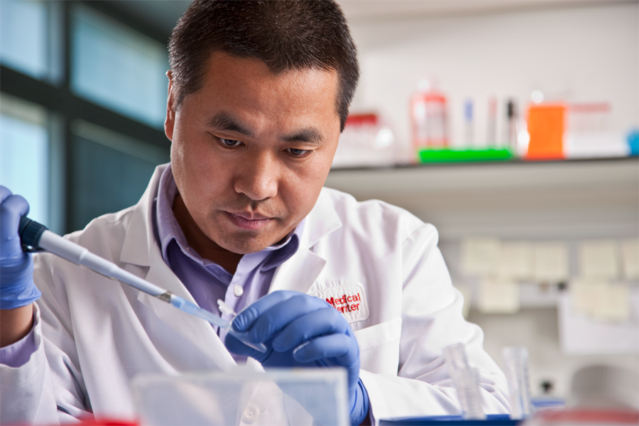 Researcher works in a lab