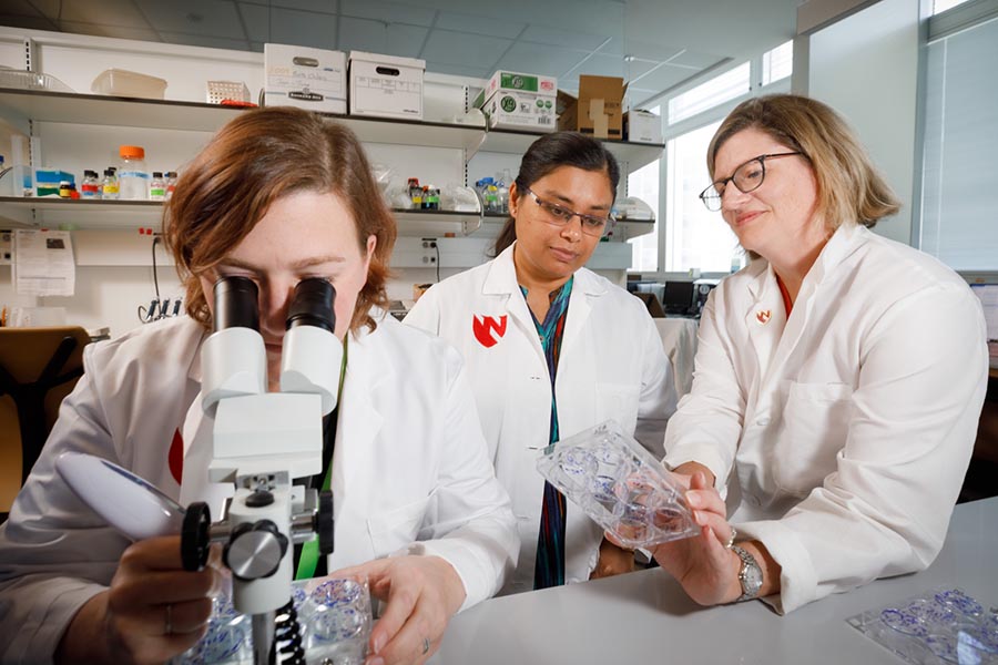 Doctoral students in a lab