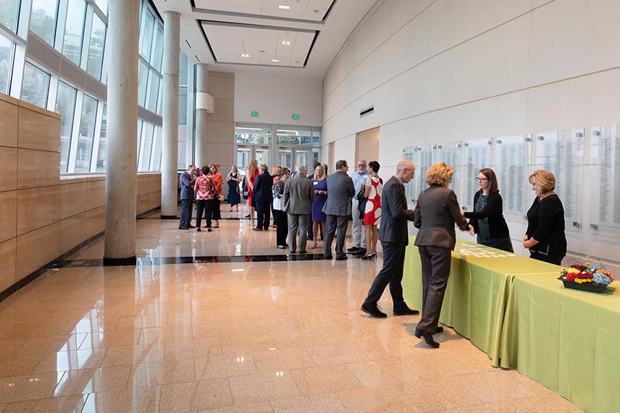 A view of the Atrium pre-function space set-up to welcome guests attending a reception.