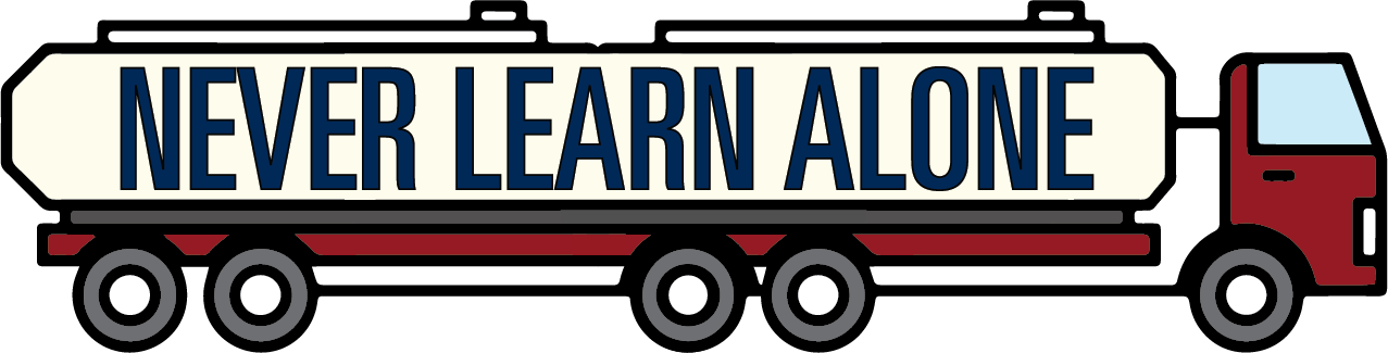 A truck with the words "Never Learn Alone" on the side.