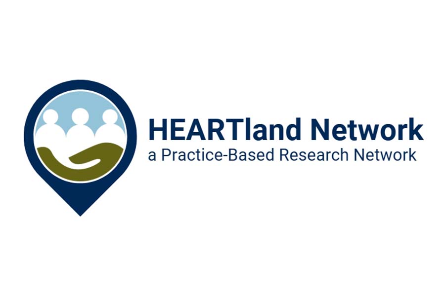 circle with three people silhouettes sitting on top of green grass. text says HEARTland Network a practice-based research network