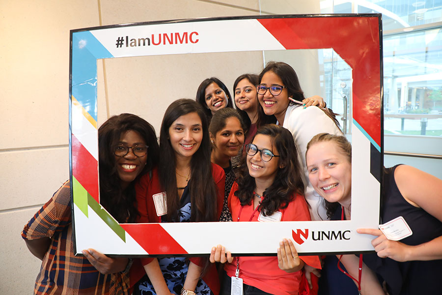 Students gather for a group photo at UNMC