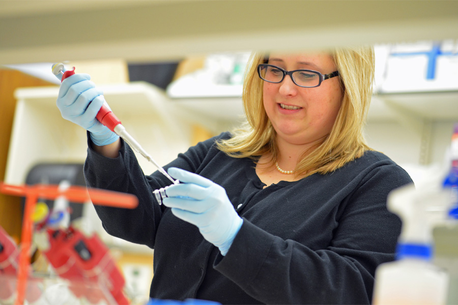 Kate Hyde, PhD, working in her lab