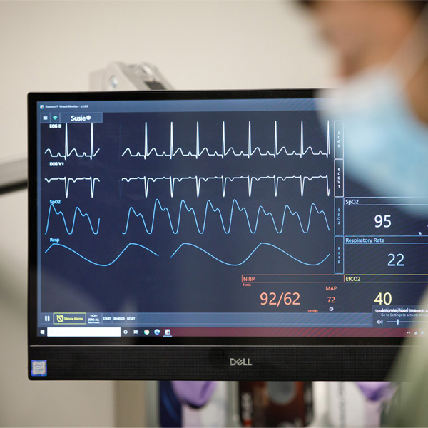 A monitor displays patient health information