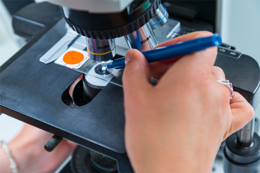 A student works with lab equipment