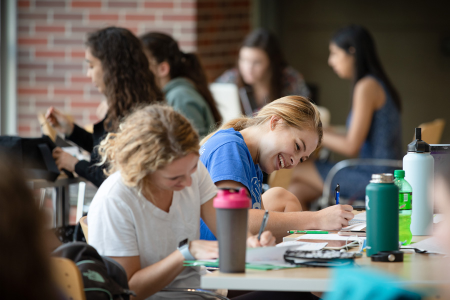 Students study in a common area