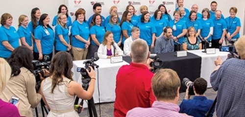 Dr. Rick Sacra speaks at a news conference about his recovery from Ebola at UNMC and Nebraska Medicine