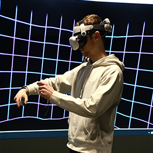 student in a head-mounted display