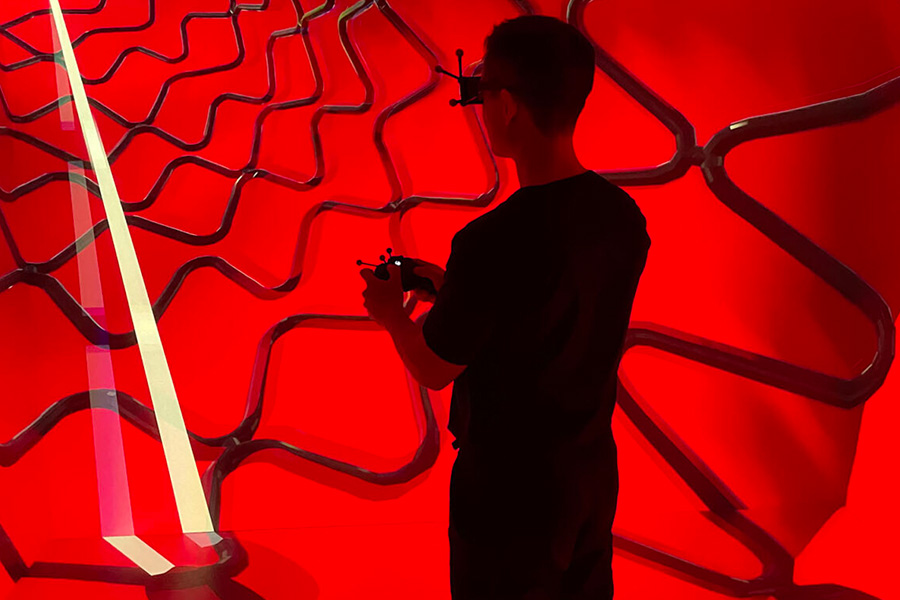 person using 3D CAVE